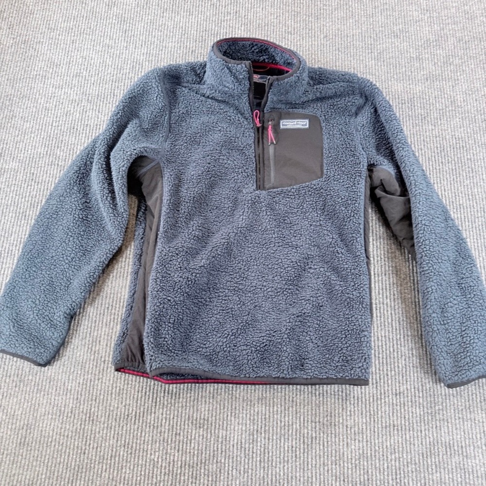 Vineyard Vines Sherpa Fleece Quarter Zip Pullover Mens Large Blue Jacket